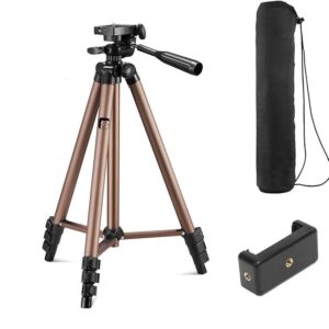 wt 3130 aluminum tripod (133cm), universal lightweight tripod with mobile phone holder mount & carry bag for all smart phones, gopro, cameras