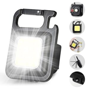 Home ed mini cob keychain and magentic flashlight portable usb rechargeable light 3 light modes with folding bracket