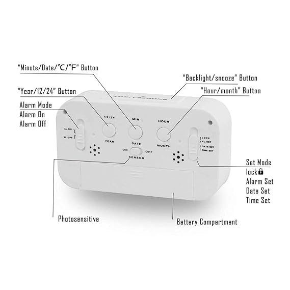 kadio digital alarm clock,battery operated small desk clocks,with date,indoor temperature,smart night light,lcd electronic clock for bedroom home office white (kdwhite kadio digital alarm clock,battery operated small desk clocks,with date,indoor temperature,smart night light,lcd electronic clock for bedroom home office white (kdwhite