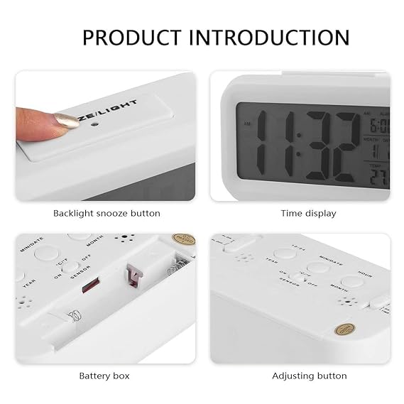 kadio digital alarm clock,battery operated small desk clocks,with date,indoor temperature,smart night light,lcd electronic clock for bedroom home office white (kdwhite kadio digital alarm clock,battery operated small desk clocks,with date,indoor temperature,smart night light,lcd electronic clock for bedroom home office white (kdwhite