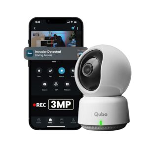 qubo smart 360° 3mp [2k] wi fi security camera by hero group | indoor cctv cam for home | ai person detection | auto alarm | app alerts |
