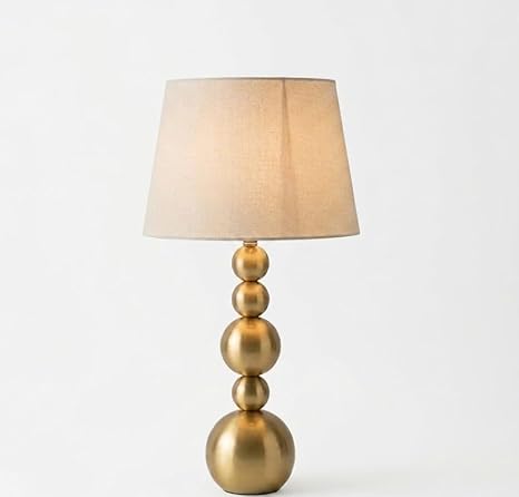 ball table lamp with neutral linen shade – 5 tier spherical base design – premium brass finish accent light for modern home interiors & bedside tables ball table lamp with neutral linen shade – 5 tier spherical base design – premium brass finish accent light for modern home interiors & bedside tables