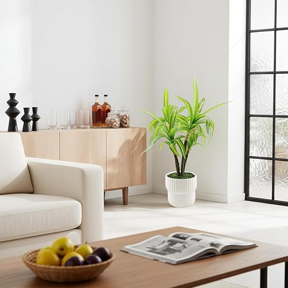 artificial potted plants, 45cm height faux dracaena fragrans massangeana plant with white pot home decor, indoor artificial ornamental plants for living room, office desk & bathroom, decorative artificial potted plants, 45cm height faux dracaena fragrans massangeana plant with white pot home decor, indoor artificial ornamental plants for living room, office desk & bathroom, decorative