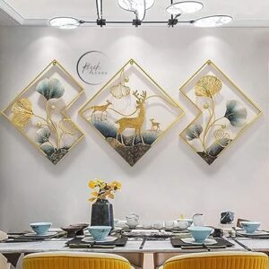 metal abstract figures handcrafted wall sculpture wall art multicolor for home decoration, living room, drwaing room & bedroom (pack of 3) wdd new (deer gold)