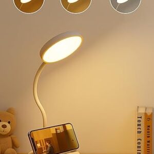 battery rechargeable led desk lamp with usb type c | 6 month warranty | 3 lighting modes | touch control | eye protection | mobile holder | foldable study & reading lamp, white