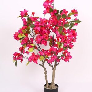 Home bougainvillea plant with pot (3 feet) tall faux flower tree | realistic pvc leaves & fabric flowers | decorative plant for home, office, balcony & living room décor