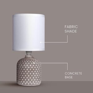 decorative table lamp (taupe) | concrete base with off white fabric shade | includes 5w led bulb | e14 holder | elegant ambient lighting for bedroom, living room & study