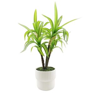 Home artificial potted plants, 45cm height faux dracaena fragrans massangeana plant with white pot home decor, indoor artificial ornamental plants for living room, office desk & bathroom, decorative