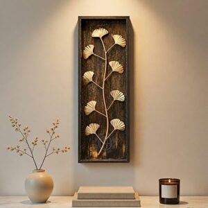 leaf wall art panels modern rustic home décor wall hanging sculpture for living room, bedroom & office (45x15