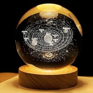 Home ball night light,3d glass ball night led lamp with woodern base,colorful led wooden crystal ball for home decoration birthday gift for teens boys andgirls