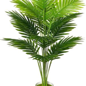 Home plants artificial floor plants large tropical palm tree tall monstera plant in pot faux plants for indoor outdoor home (areca | white pot, pack of one)
