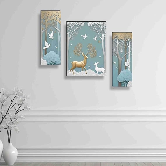 deer paintings for wall decoration set of 3, 3d modern art painting for living room large size with frames for home, office painting 50.8 cm x 30.48 cm sanfjm36036 engineered wood deer paintings for wall decoration set of 3, 3d modern art painting for living room large size with frames for home, office painting 50.8 cm x 30.48 cm sanfjm36036 engineered wood