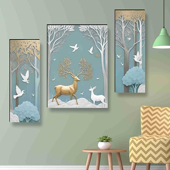 deer paintings for wall decoration set of 3, 3d modern art painting for living room large size with frames for home, office painting 50.8 cm x 30.48 cm sanfjm36036 engineered wood deer paintings for wall decoration set of 3, 3d modern art painting for living room large size with frames for home, office painting 50.8 cm x 30.48 cm sanfjm36036 engineered wood