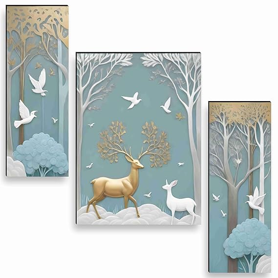 deer paintings for wall decoration set of 3, 3d modern art painting for living room large size with frames for home, office painting 50.8 cm x 30.48 cm sanfjm36036 engineered wood deer paintings for wall decoration set of 3, 3d modern art painting for living room large size with frames for home, office painting 50.8 cm x 30.48 cm sanfjm36036 engineered wood