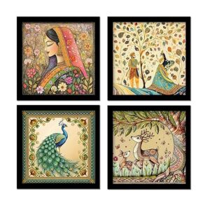 art framed painting for home, living room, hall | traditional rajasthani pichwai art paitnings with frame for home decor (set of 4)