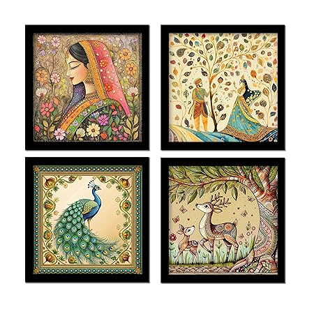 art framed painting for home, living room, hall | traditional rajasthani pichwai art paitnings with frame for home decor (set of 4)